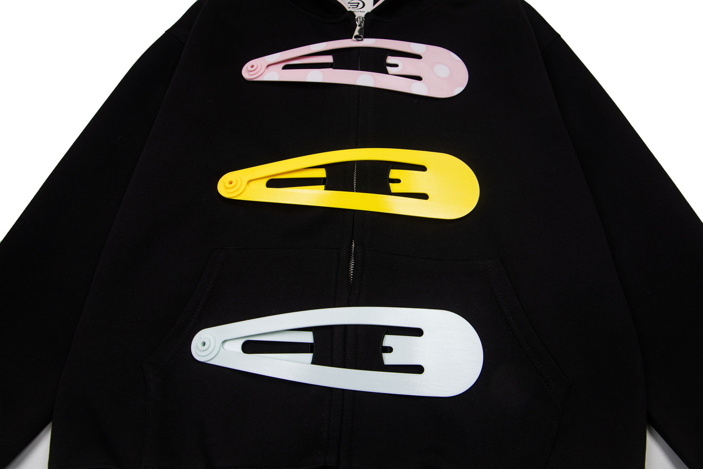 Detachable Hair Clip Decoration Zip Up Hoodie - Santo 