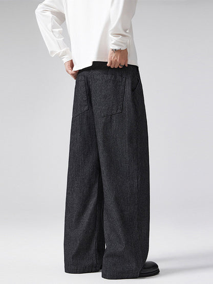 Vintage Pinstripe Pleated Wide-Leg Barrel Pants