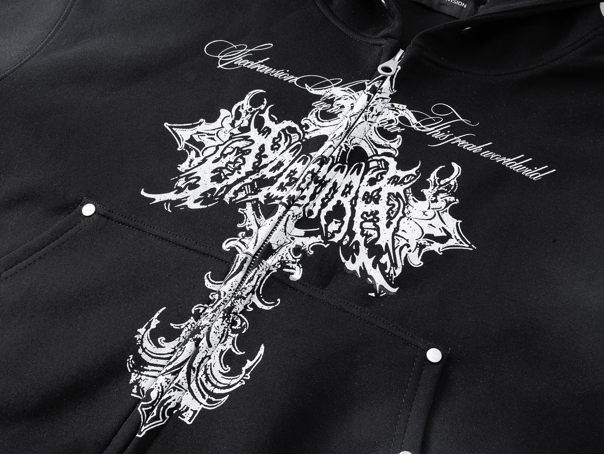 Street Wasteland Washed Cross Print Zip Up Jacket - Santo 