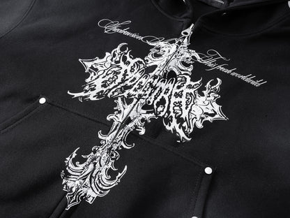 Street Wasteland Washed Cross Print Zip Up Jacket - Santo 