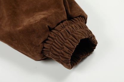 Streetwear Metal Clip Faux Fur Hooded Suede Bomber Jacket - Santo 