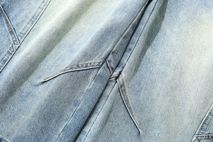 Curved Silhouette 3D Paneled Denim Shorts - Santo 
