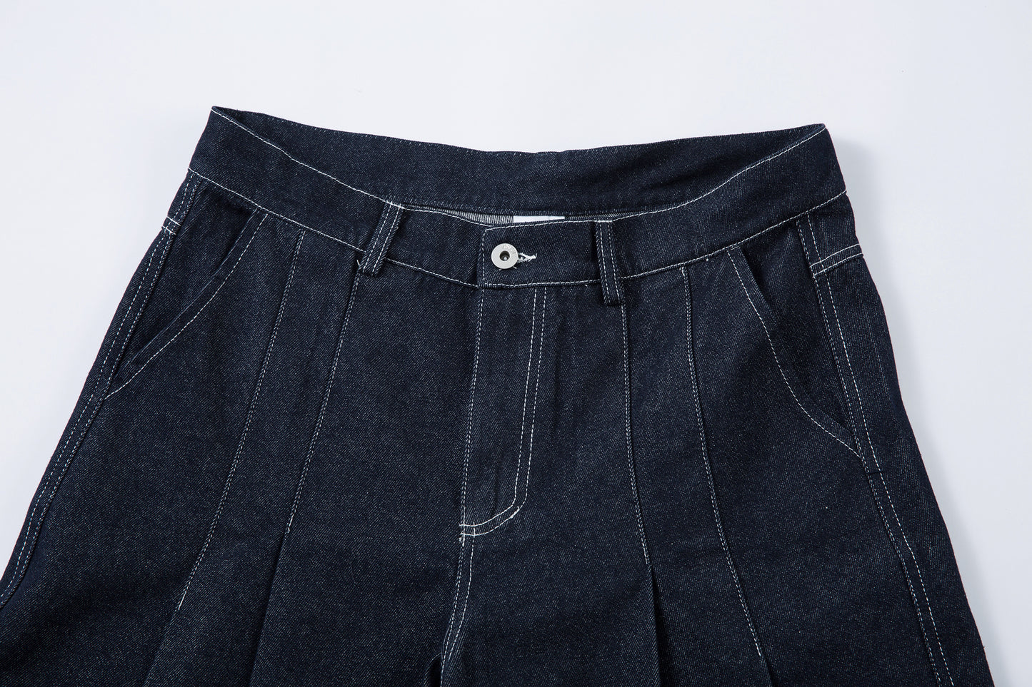 Deconstructed Contrast Stitching Pleated Baggy Barrel Jeans