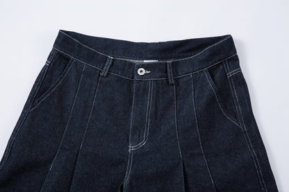 Deconstructed Contrast Stitching Pleated Baggy Barrel Jeans