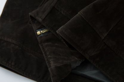 Retro Unique Metal Button Lapel Suede Bomber Jacket