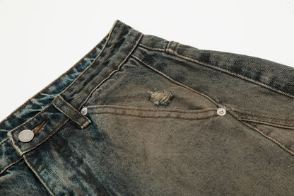 Vintage Mud-Dyed Distressed Barrel Jeans