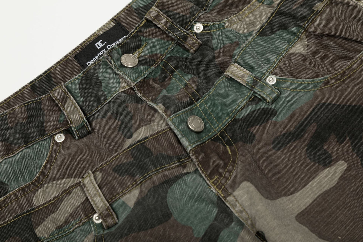 Retro Double Waist Camouflage Barrel Pants