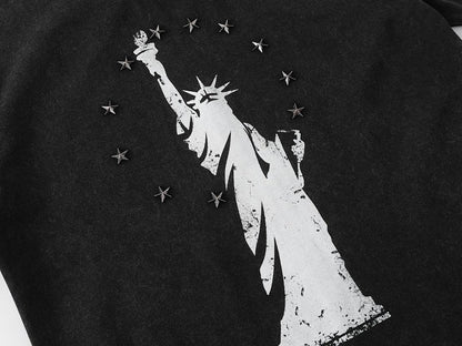 Statue of Liberty Print and Star Details T-Shirt