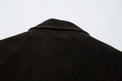 Retro Unique Metal Button Lapel Suede Bomber Jacket