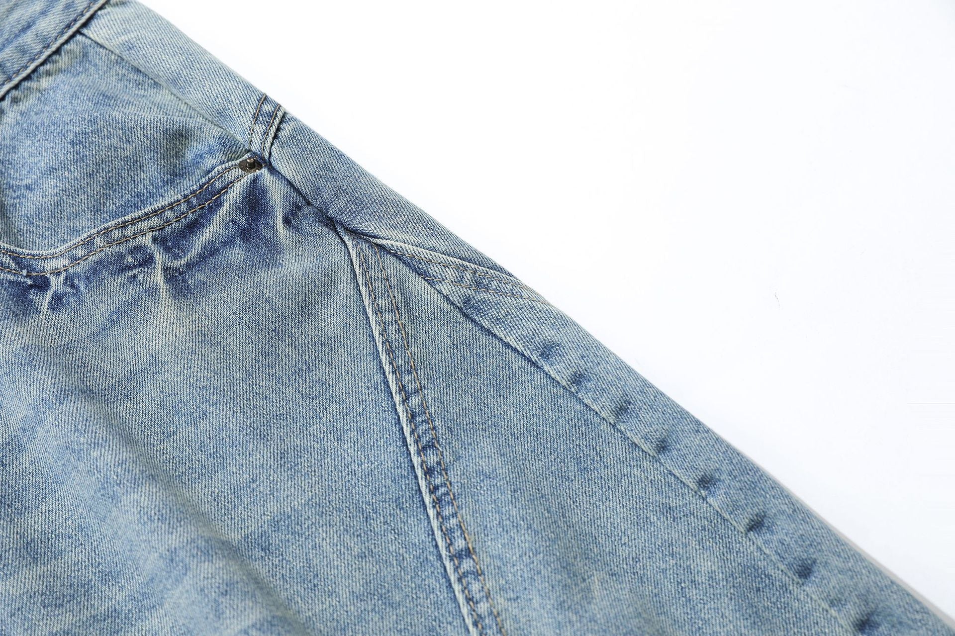 Curved Silhouette 3D Paneled Denim Shorts - Santo 