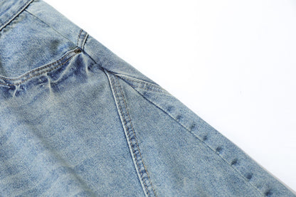 Curved Silhouette 3D Paneled Denim Shorts - Santo 