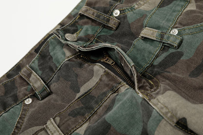 Retro Double Waist Camouflage Barrel Pants