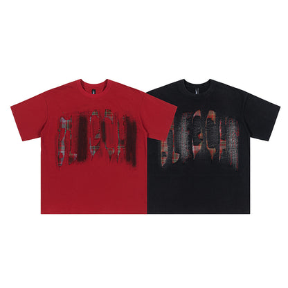 Oversized Plaid Patchwork Distressed T-Shirt