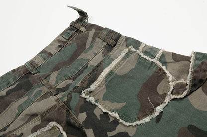 Retro Double Waist Camouflage Barrel Pants