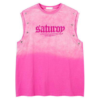 Jersey Knit Gradient Embroidered Stars Tank Top