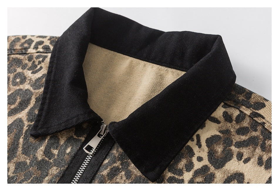 Rogue Leopard | Veste en jean surdimensionnée à imprimé léopard