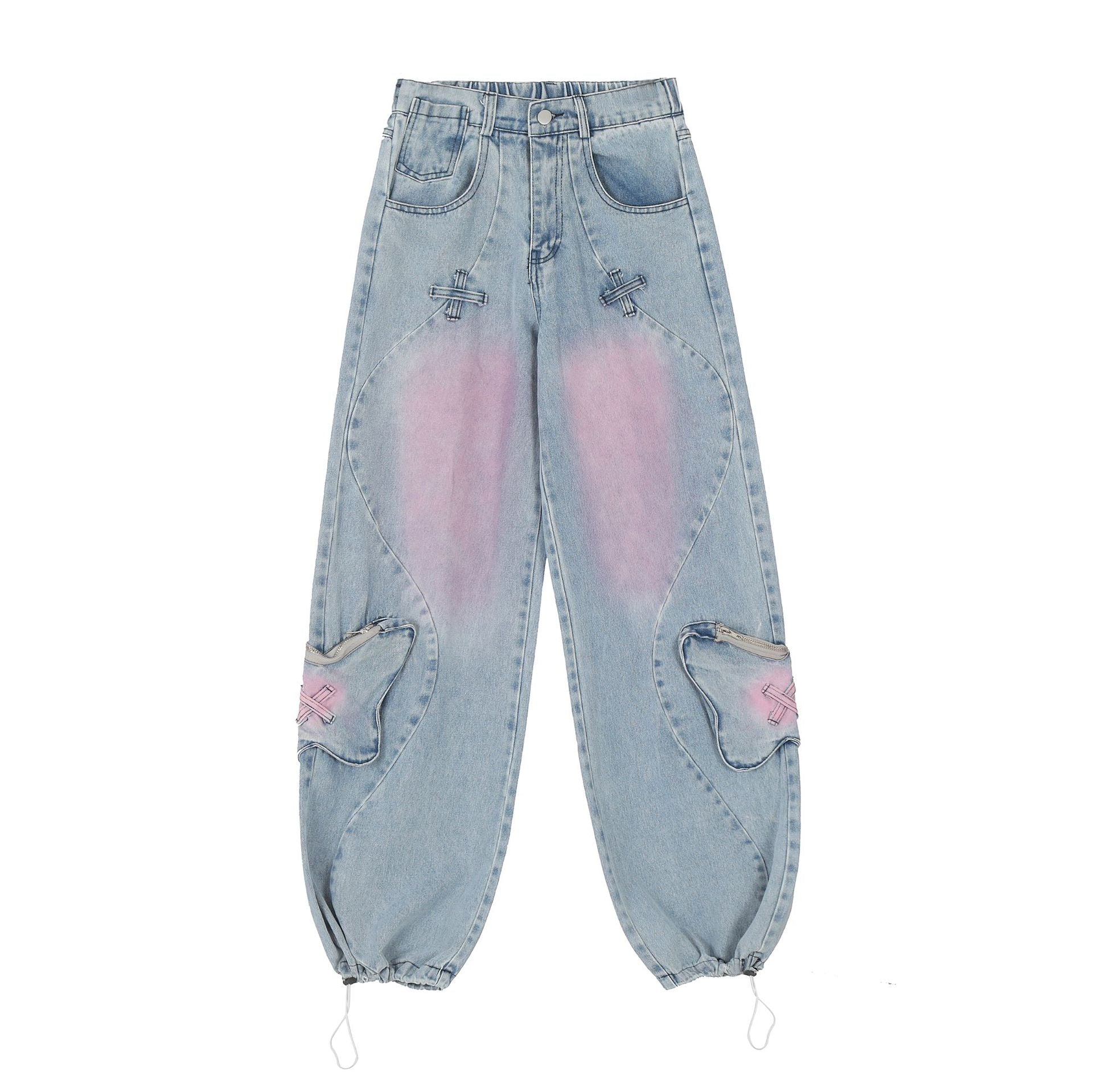 "Butterfly Patch Drawstring" Jeans - Santo 
