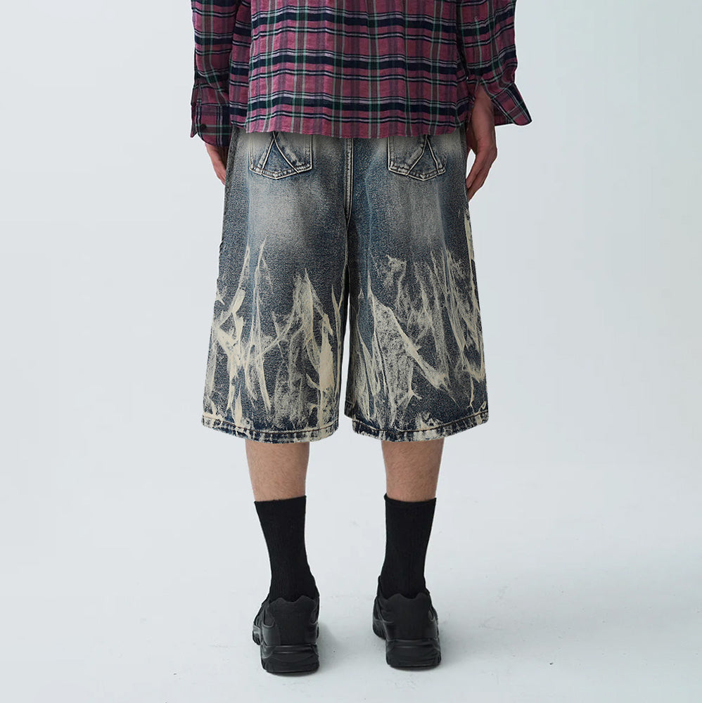 Bleached Denim | Distressed Wide-Leg Shorts
