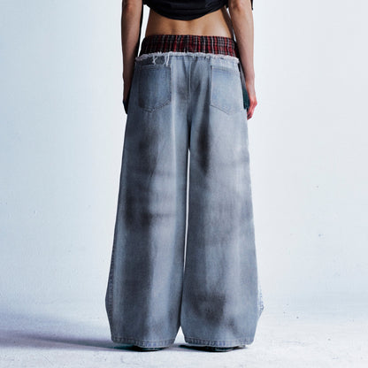 Plaid Waist Doll Print | Distressed Jeans - Santo 