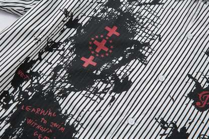 Graffiti Print Layered | Striped Sweatshirt - Santo 