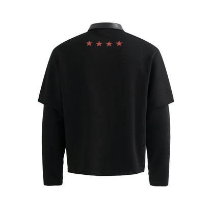 Star Print Patchwork | Leather-Neck Sweatshirt - Santo 