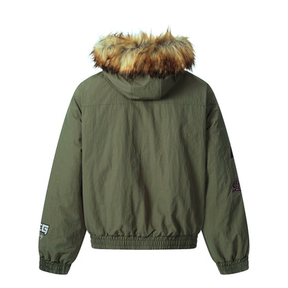 Patch Embroidered | Fur Hooded Jacket