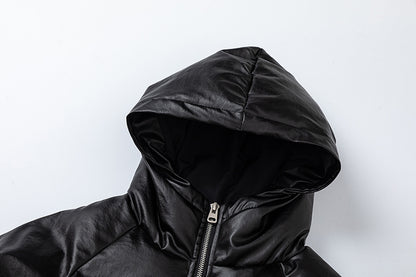 Leather Hooded | Zip-Up Puffer Jacket