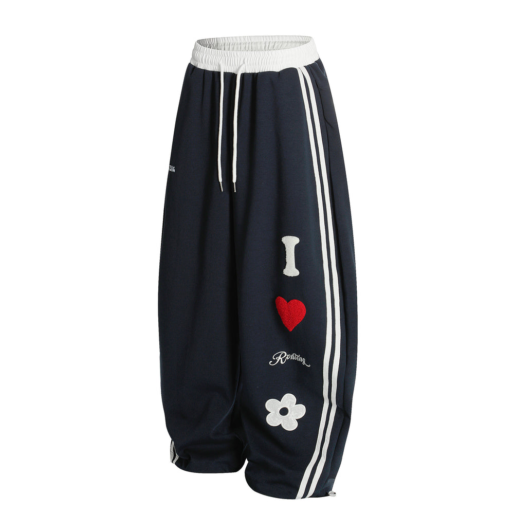 Love Track | Heart Patch Wide-Leg Track Pants - Santo 