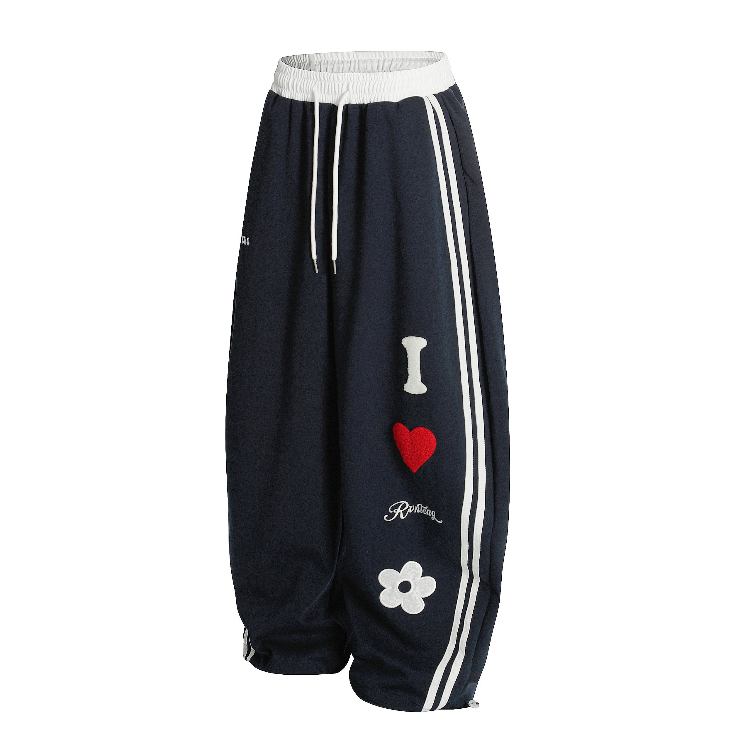 Love Track | Heart Patch Wide-Leg Track Pants