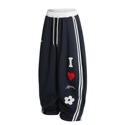 Love Track | Heart Patch Wide-Leg Track Pants