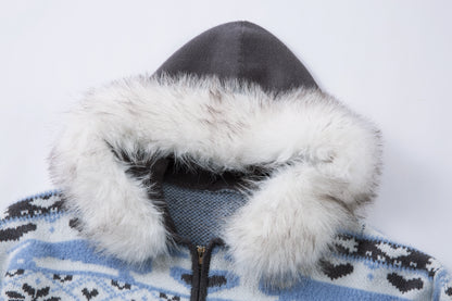 Powder Star | Striped Knit Hoodie with Faux Fur Hood