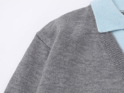 Classic Line | Contrast Collar Knit Polo Sweater - Santo 