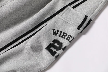 Cotton Web Stitching Letter Print Drawstring Barrel Pants