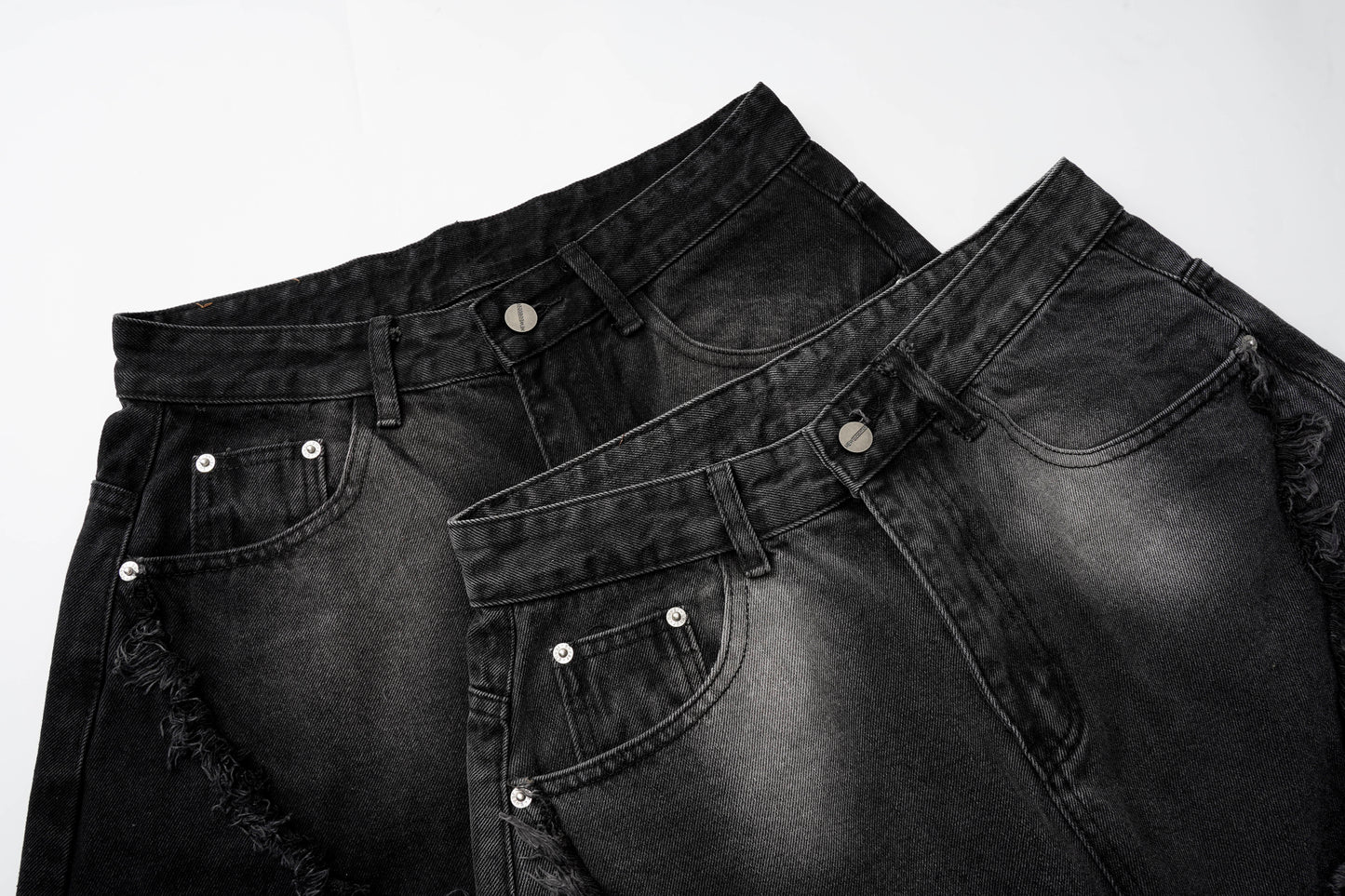 Washed Distressed Raw Edge Barrel Jeans