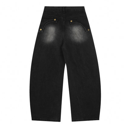 Vintage Embroidered Washed Raw-Edge Graffiti Scimitar Jeans