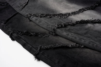 Washed Distressed Raw Edge Barrel Jeans