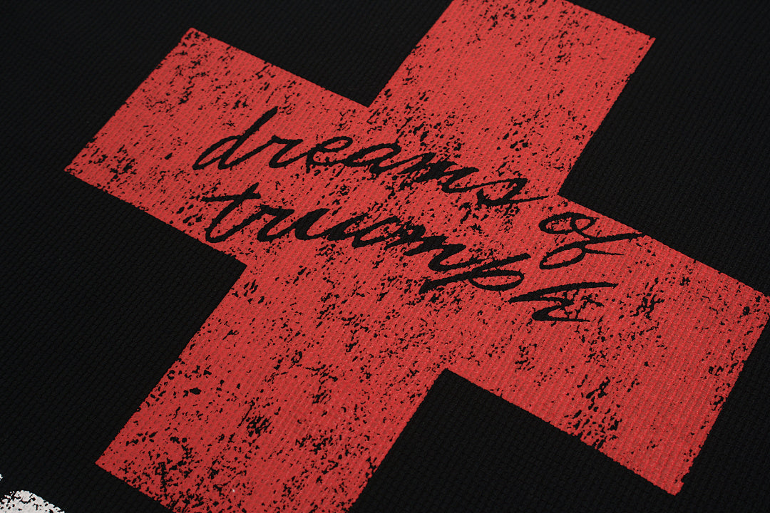 Oversized Red Cross Graphic Streetwear T-Shirt