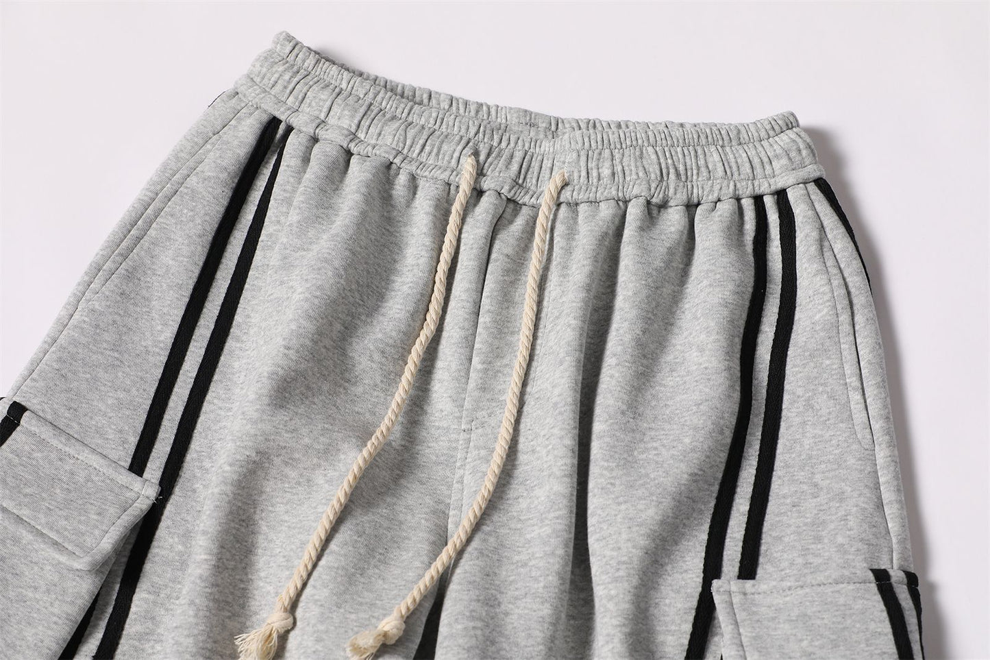 Cotton Web Stitching Letter Print Drawstring Barrel Pants