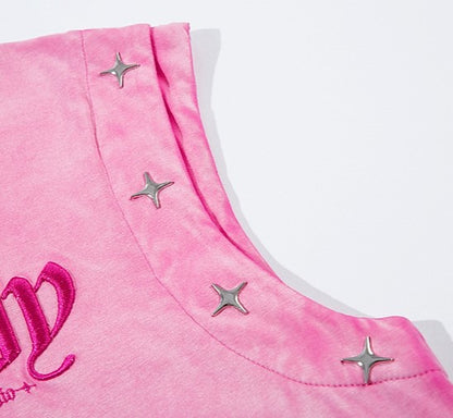 Jersey Knit Gradient Embroidered Stars Tank Top