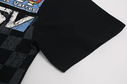 Waffle Knit Racing Checkered Flag Graphic T-Shirt