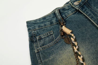 Vintage Inkjet Dirty Dye Washed Scimitar Distressed Jeans