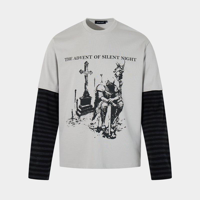Gothic Knight Print | Layered Long Sleeve T-Shirt - Santo 