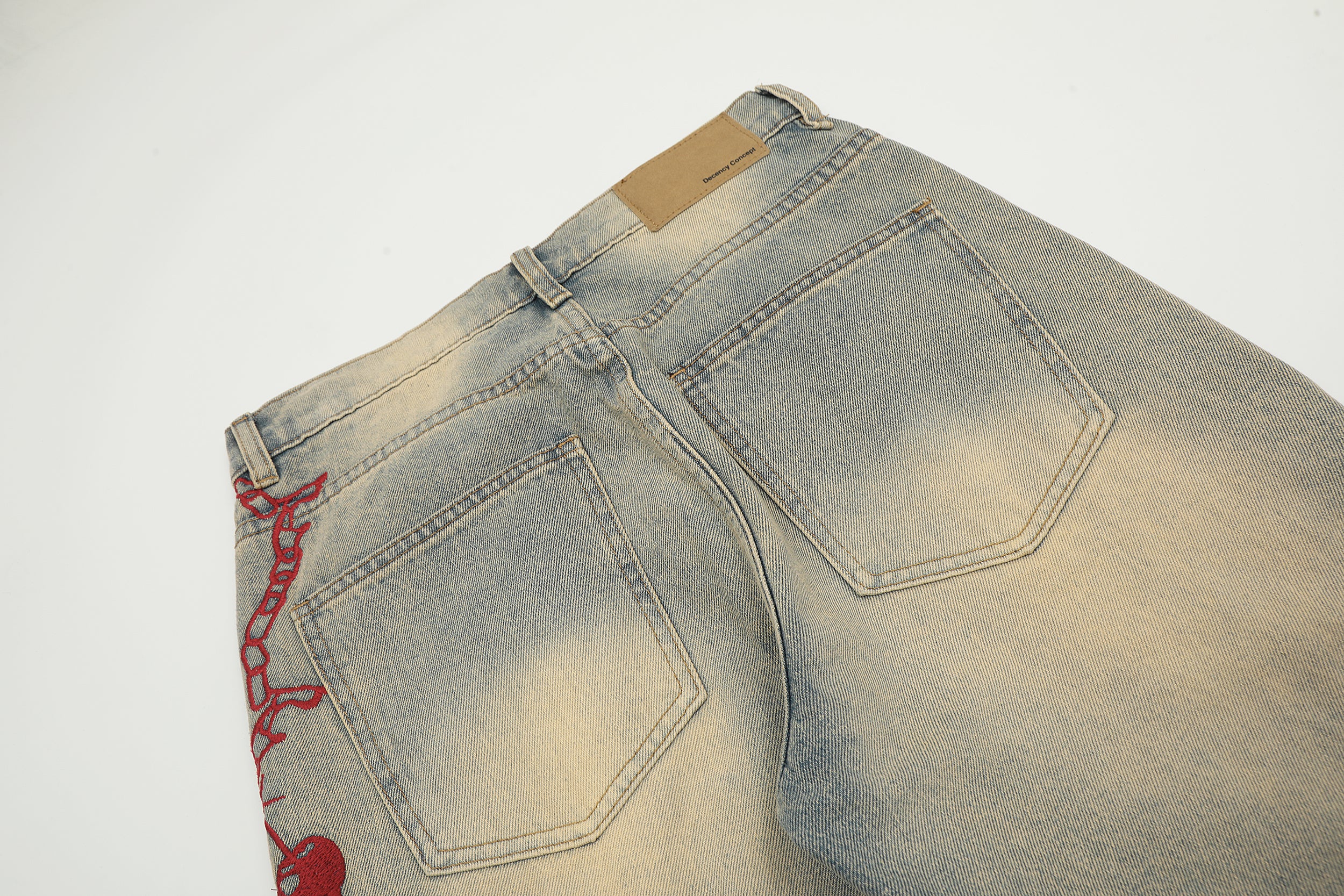 Red Chain | Faded Patterned Denim Jeans