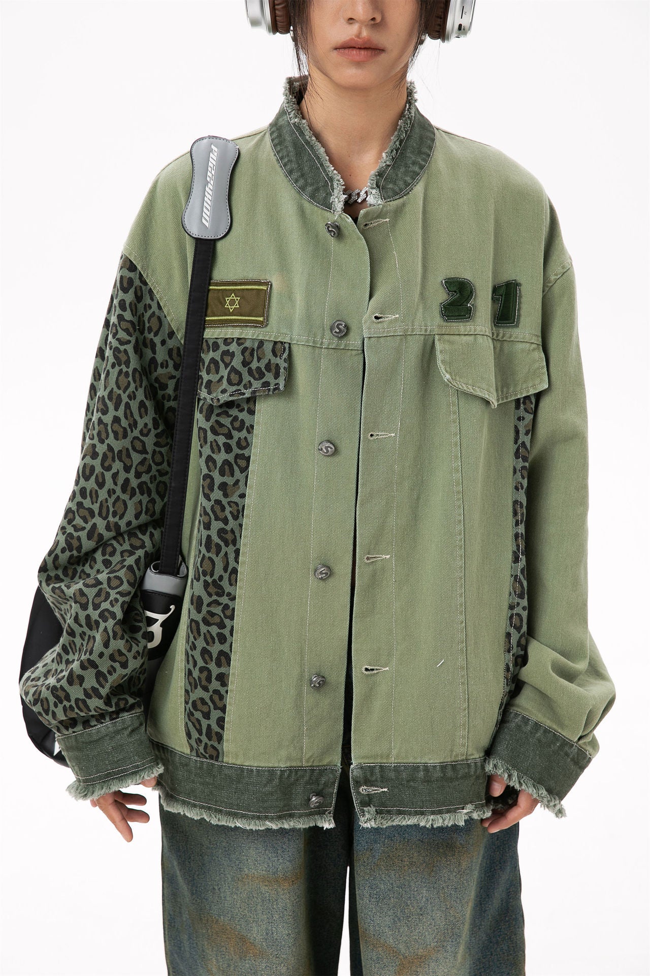 Veste en jean style militaire à patchwork Battle Stitch |