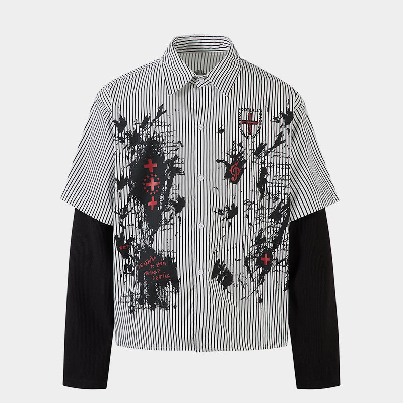 Graffiti Print Layered | Striped Sweatshirt - Santo 