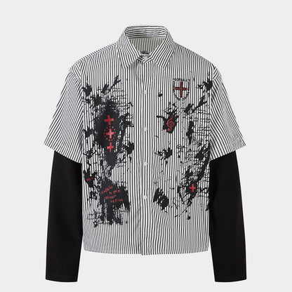 Graffiti Print Layered | Striped Sweatshirt - Santo 