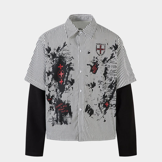 Graffiti Print Layered | Striped Sweatshirt - Santo 