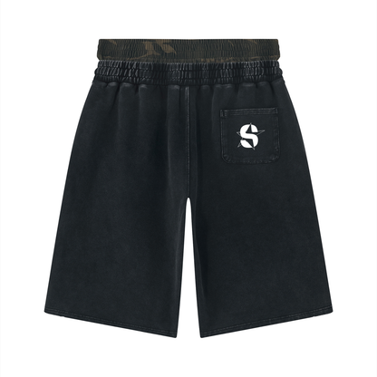 Unisex Vintage Wash Distressed Wide Leg Shorts