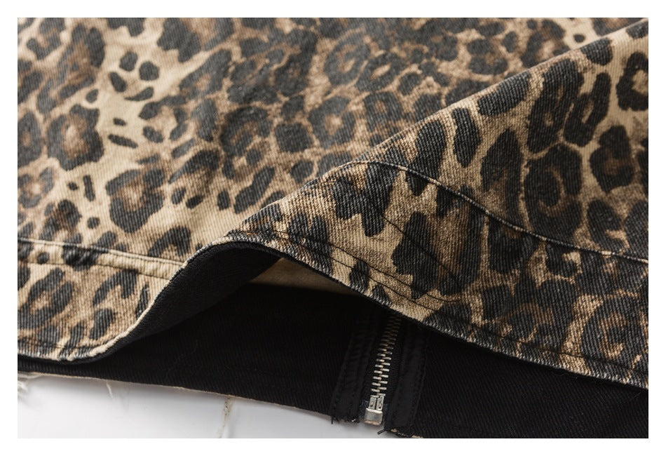 Rogue Leopard | Giacca di jeans oversize con stampa leopardata