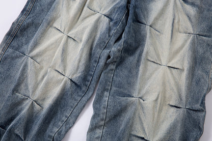 Washed Grid Pleat | Denim Jeans - Santo 